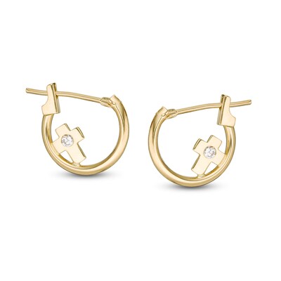 Child's Cubic Zirconia Cross Hoop Earrings in 10K Gold