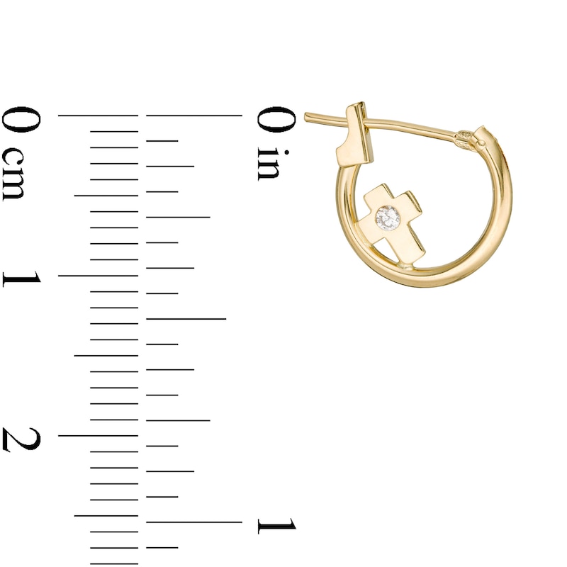 Main Image 2 of Child's Cubic Zirconia Cross Hoop Earrings in 10K Gold