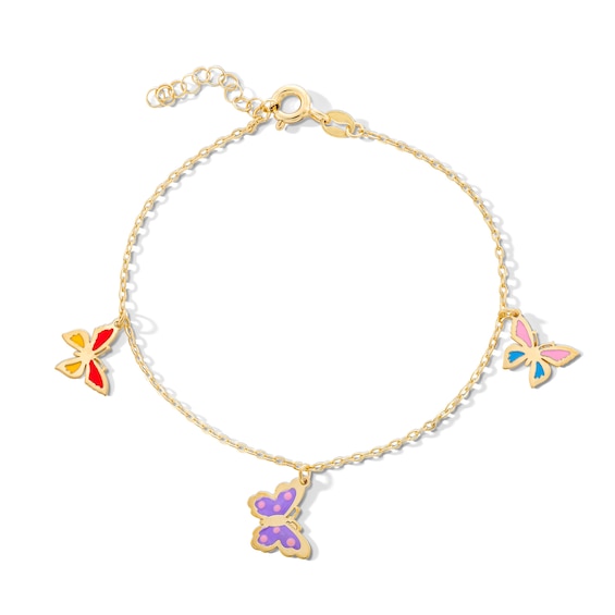Made in Italy Child's Multi-Color Enamel Butterfly Charm Bracelet in 10K Gold - 6.5"
