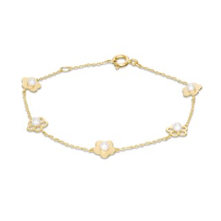 Child's Freshwater Cultured Pearl Flower Station Bracelet in 10K Gold - 6.5"