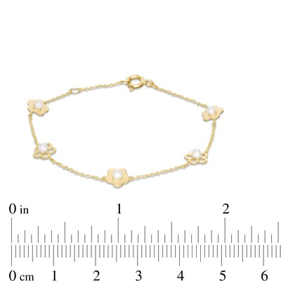 Child's Freshwater Cultured Pearl Flower Station Bracelet in 10K Gold - 6.5"