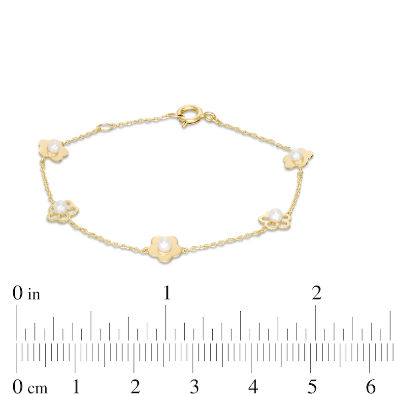 Main Image 2 of Child's Freshwater Cultured Pearl Flower Station Bracelet in 10K Gold - 6.5"