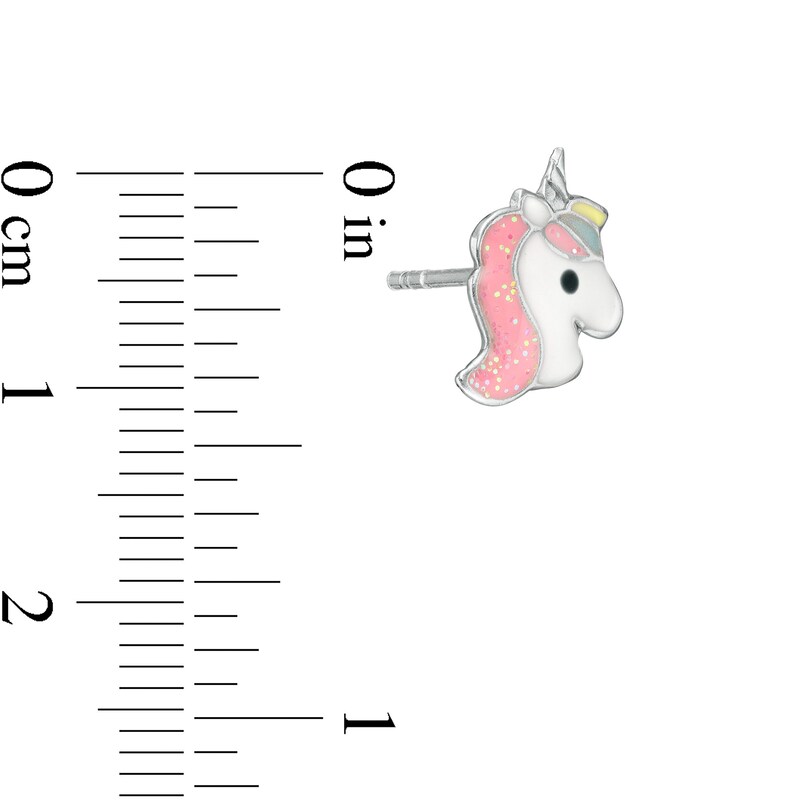 Main Image 3 of Child's Enamel Unicorns, Hearts, and Rainbows Stud Earrings Set in Sterling Silver