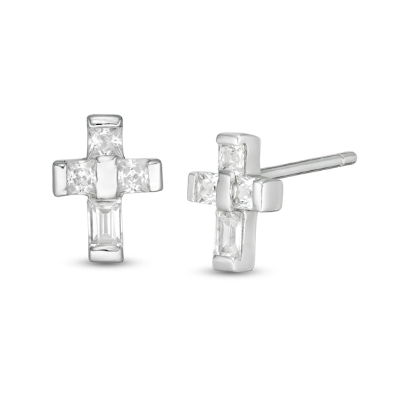 Child's Cubic Zirconia Cross Stud Earrings in Sterling Silver