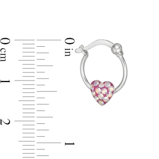 Child's Iridescent Pink Crystal Heart Hoop Earrings in Sterling Silver