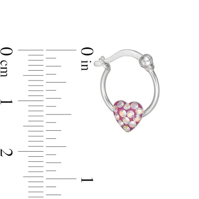 Child's Iridescent Pink Crystal Heart Hoop Earrings in Sterling Silver