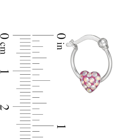 Child's Iridescent Pink Crystal Heart Hoop Earrings in Sterling Silver