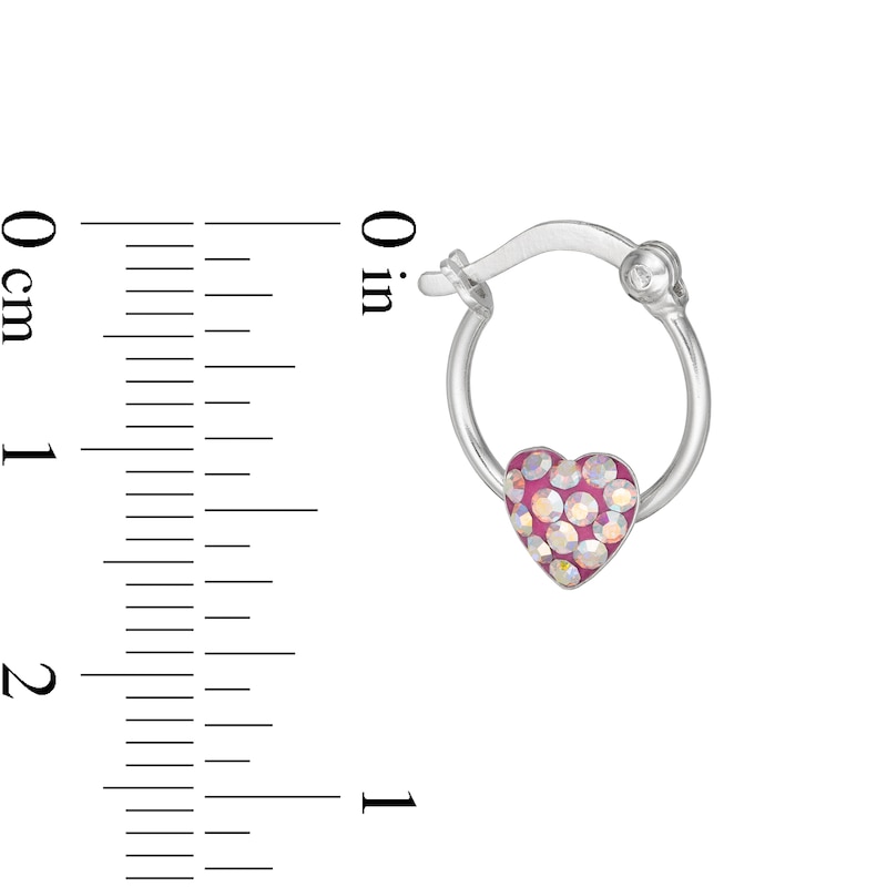 Main Image 2 of Child's Iridescent Pink Crystal Heart Hoop Earrings in Sterling Silver