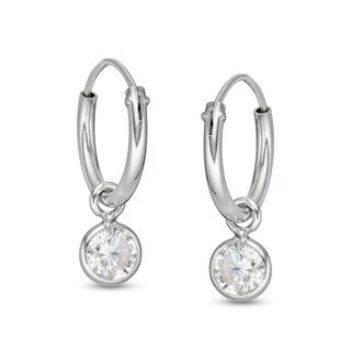 Child's Cubic Zirconia Solitaire Dangle Hoop Earrings in Sterling Silver