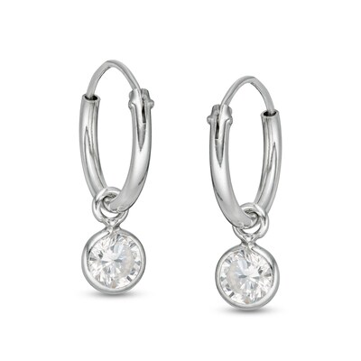 Child's Cubic Zirconia Solitaire Dangle Hoop Earrings in Sterling Silver