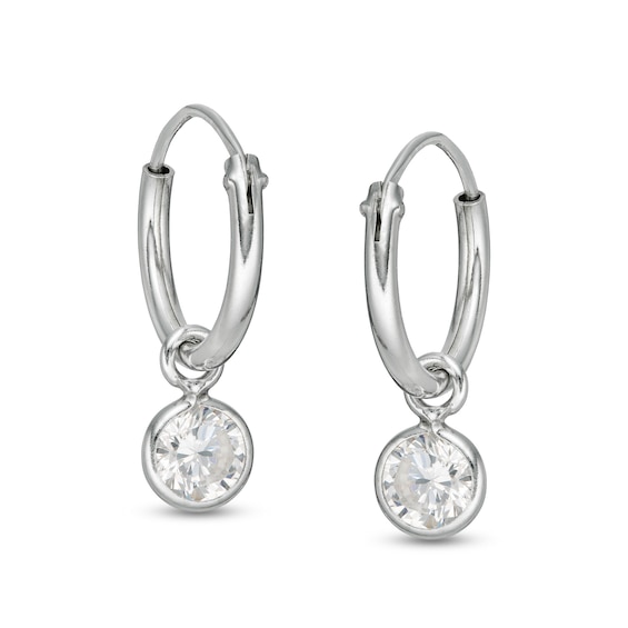 Child's Cubic Zirconia Solitaire Dangle Hoop Earrings in Sterling Silver