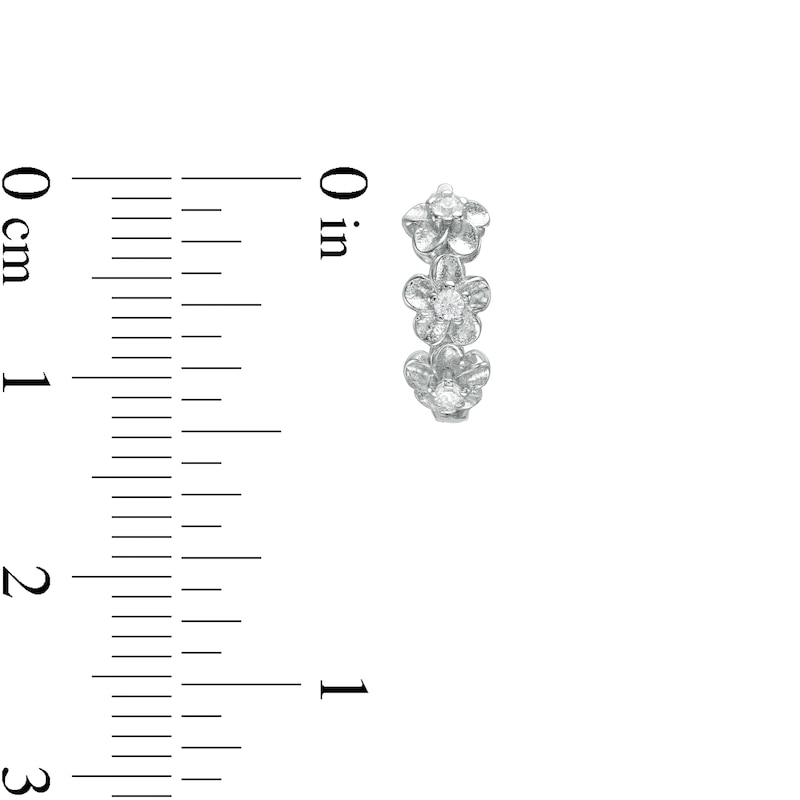 Child's Cubic Zirconia Linear Flower Trio Huggie Hoop Earrings in Sterling Silver