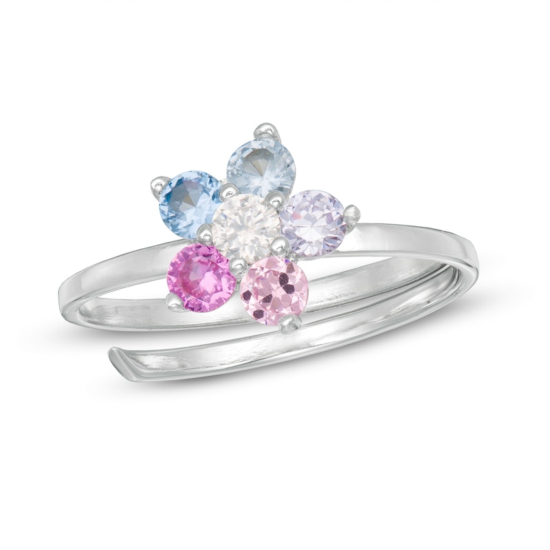 Child's Multi-Color Cubic Zirconia Flower Adjustable Ring in Sterling Silver - Size 4