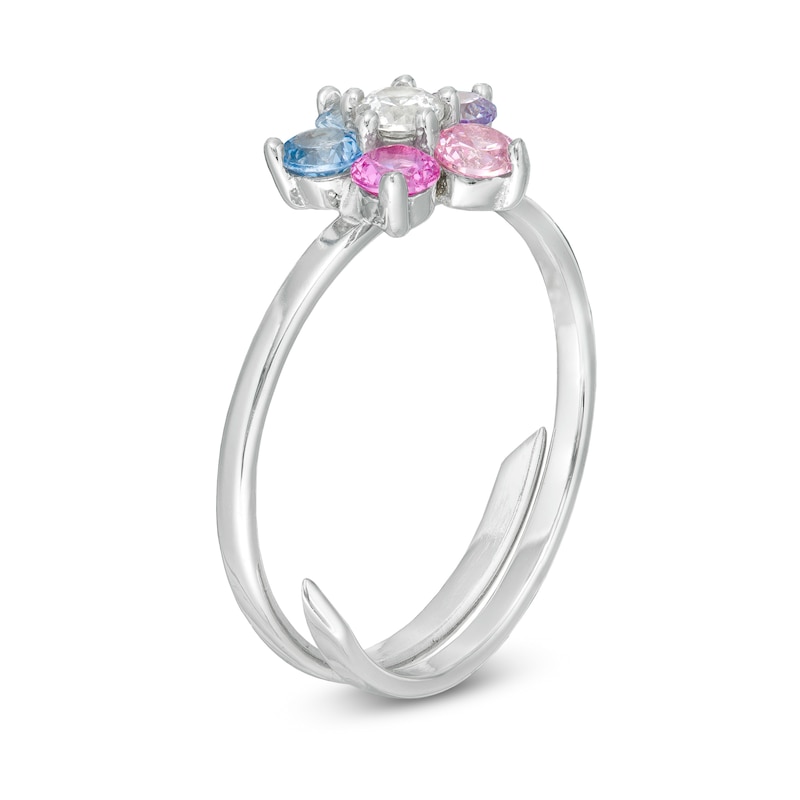 Child's Multi-Color Cubic Zirconia Flower Adjustable Ring in Sterling Silver - Size 4