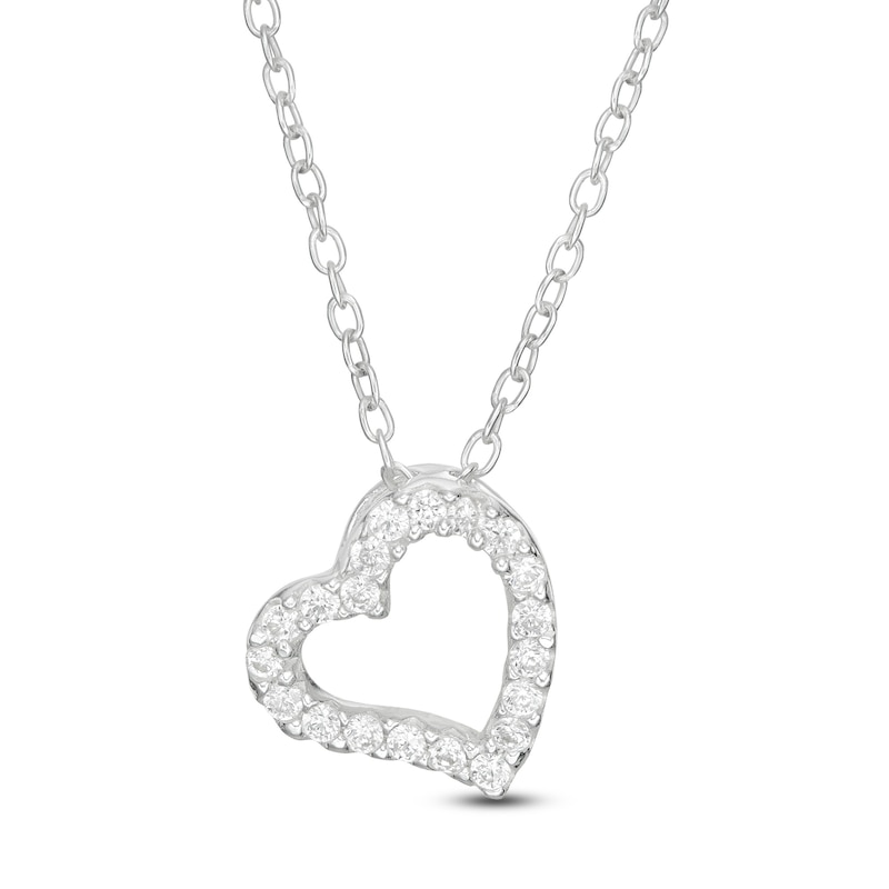 Child's Cubic Zirconia Tilted Heart Pendant in Sterling Silver - 15"