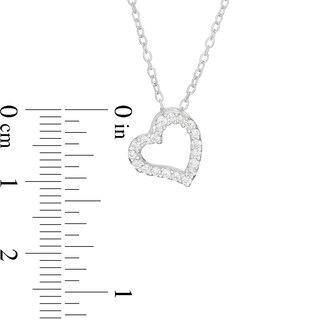 Child's Cubic Zirconia Tilted Heart Pendant in Sterling Silver - 15"