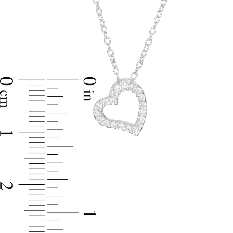 Child's Cubic Zirconia Tilted Heart Pendant in Sterling Silver - 15"