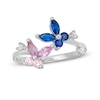 Child's Pink and Blue Cubic Zirconia Butterfly Bypass Ring in Sterling Silver - Size 3