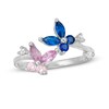 Thumbnail Image 0 of Child's Pink and Blue Cubic Zirconia Butterfly Bypass Ring in Sterling Silver - Size 3