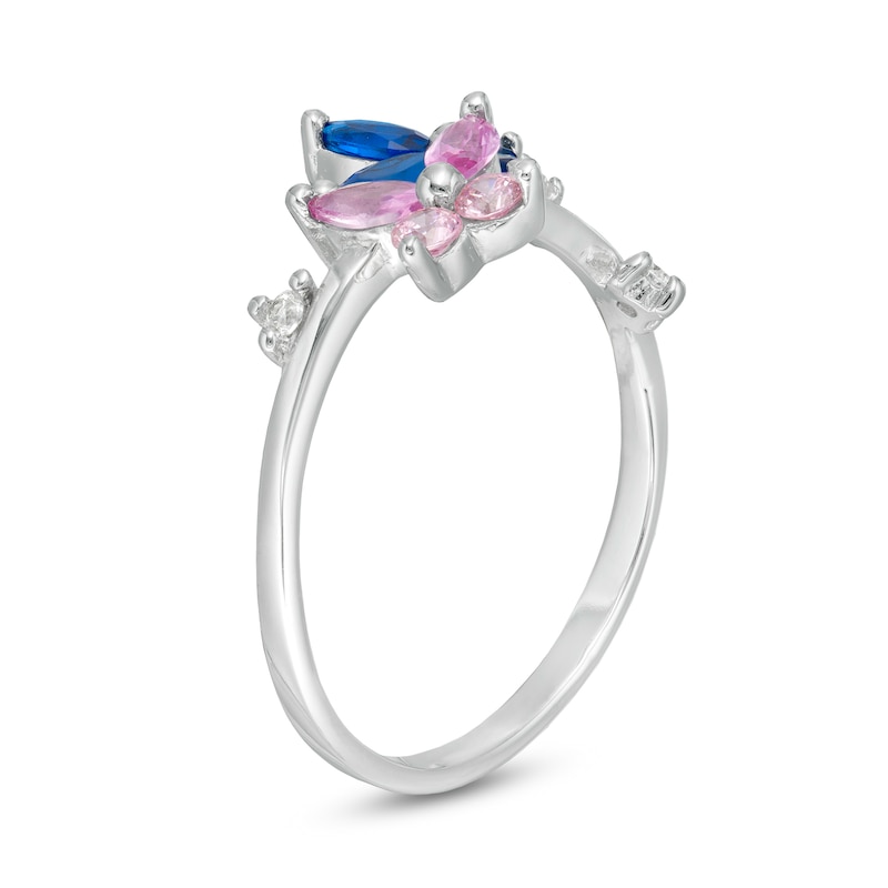 Child's Pink and Blue Cubic Zirconia Butterfly Bypass Ring in Sterling Silver - Size 3