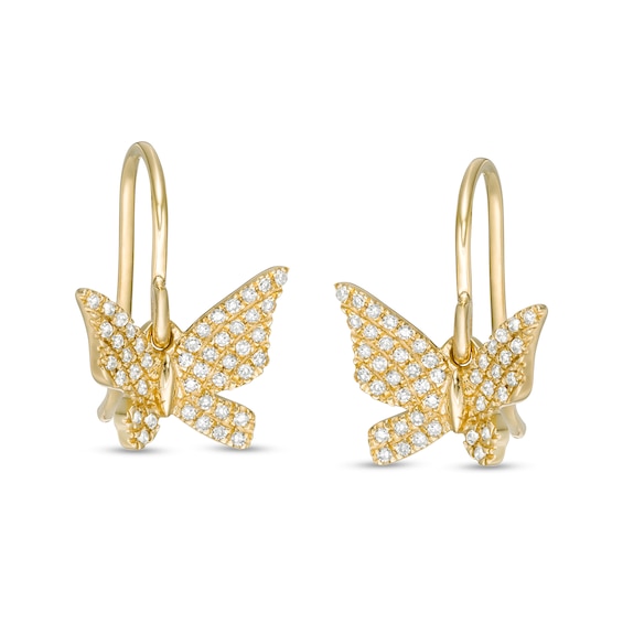 1/6 CT. T.W. Diamond Butterfly Dangle Drop Earrings in 10K Gold