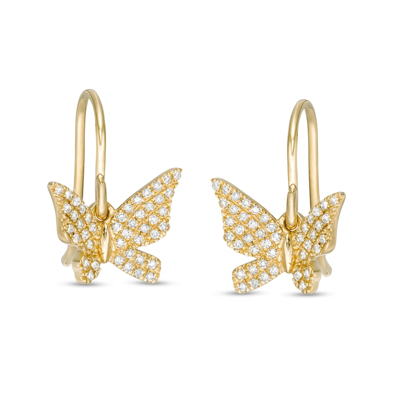 1/6 CT. T.W. Diamond Butterfly Dangle Drop Earrings in 10K Gold | Banter