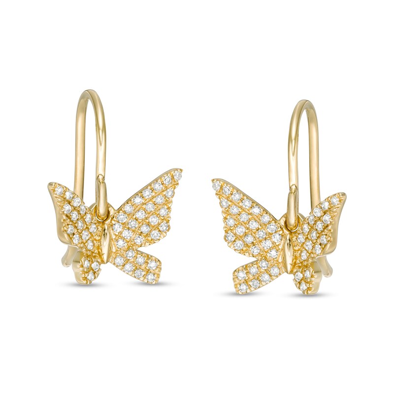 1/6 CT. T.W. Diamond Butterfly Dangle Drop Earrings in 10K Gold | Banter