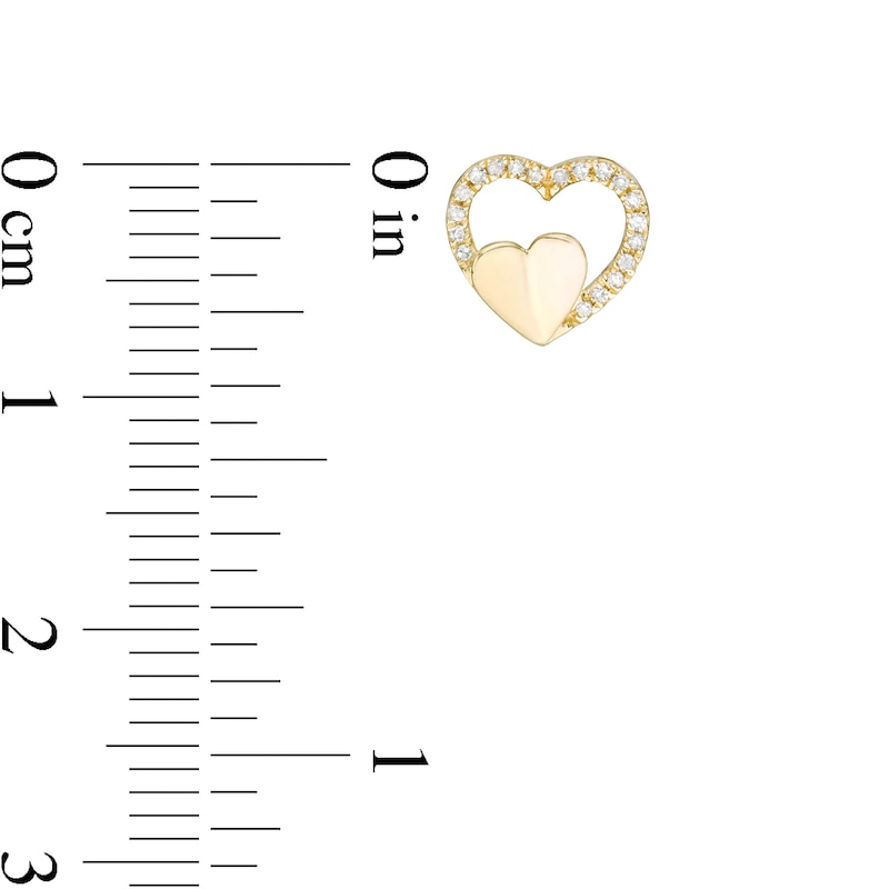 Main Image 2 of 1/20 CT. T.W. Diamond Heart Outline Stud Earrings in 10K Gold
