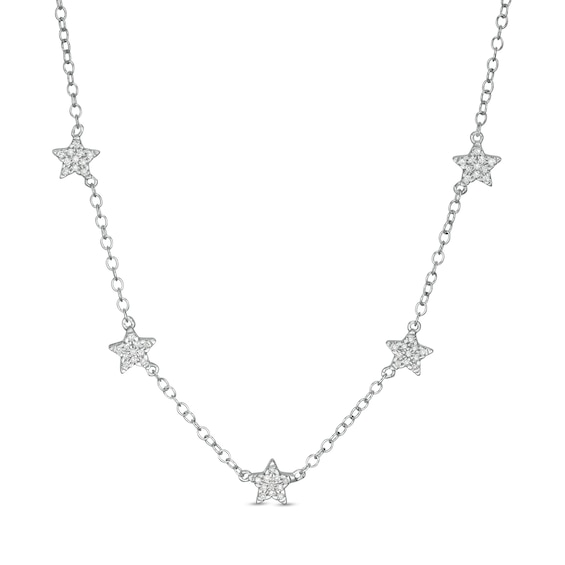 1/10 CT. T.W. Diamond Star Station Necklace in Sterling Silver - 19"