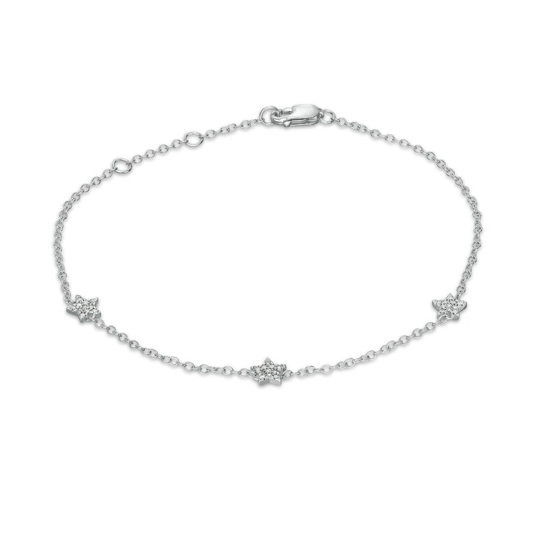 Main Image 2 of 1/20 CT. T.W. Diamond Star Station Bracelet in Sterling Silver - 7.5"