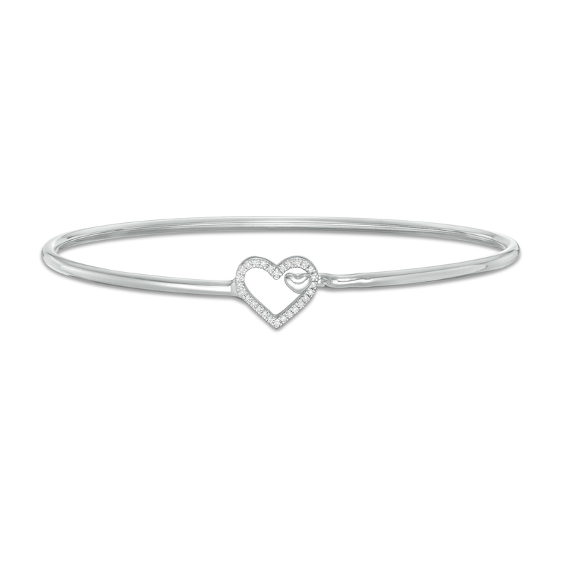 1/20 CT. T.W. Diamond Heart Outline Bangle in Sterling Silver