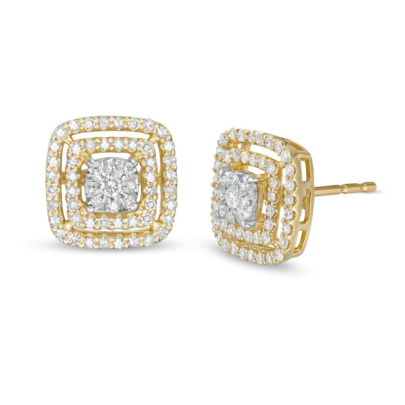 3/8 CT. T.W. Diamond Open Double Cushion Frame Stud Earrings in 10K Gold