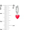 Thumbnail Image 1 of Diamond Accent Huggie with Red Enamel Heart Dangle Hoop Earrings in Sterling Silver