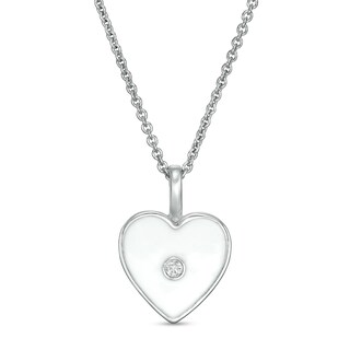 Diamond Accent White Enamel Heart Pendant in Sterling Silver - 16"
