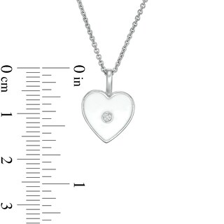 Diamond Accent White Enamel Heart Pendant in Sterling Silver - 16"