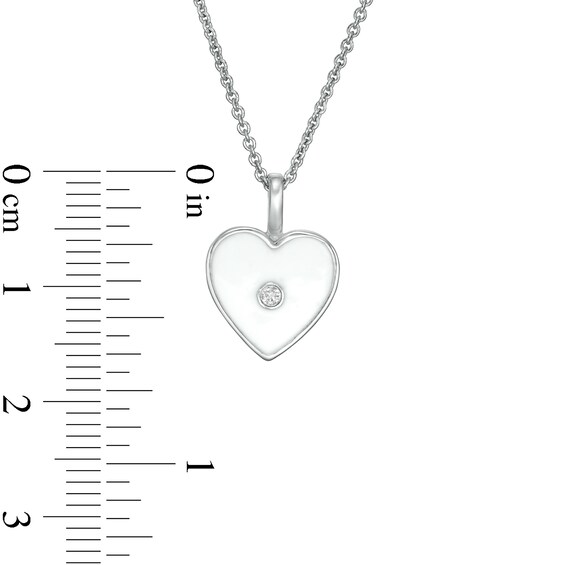 Diamond Accent White Enamel Heart Pendant in Sterling Silver - 16"