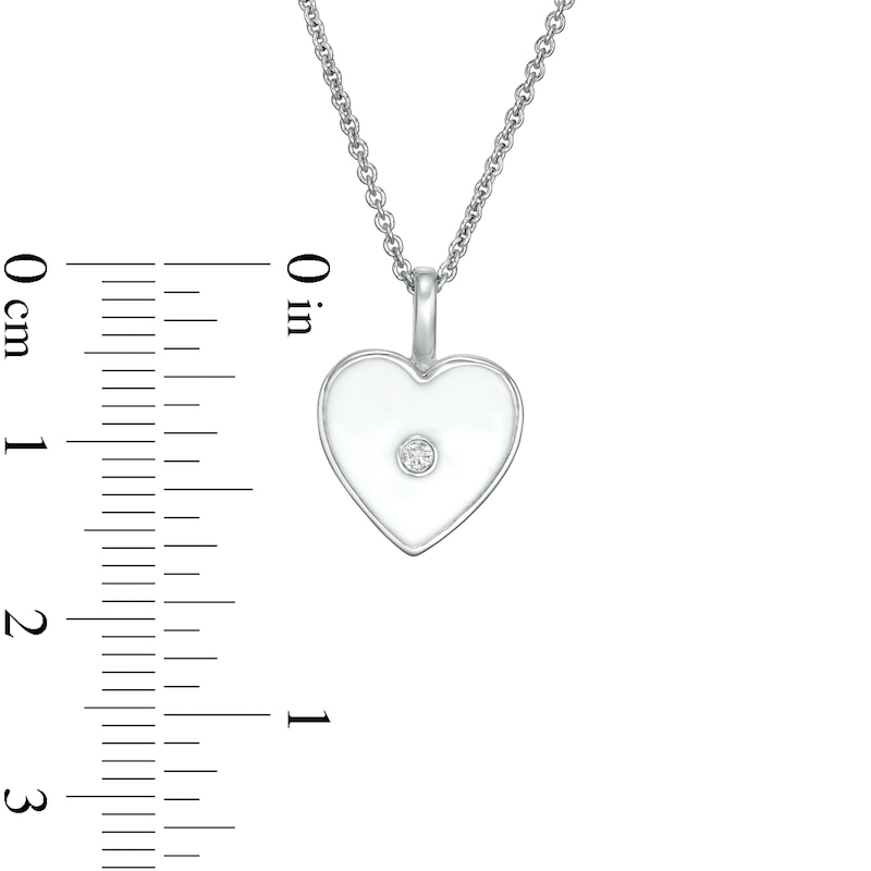 Diamond Accent White Enamel Heart Pendant in Sterling Silver - 16"