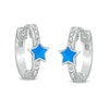 Thumbnail Image 1 of Diamond Accent Blue Enamel Star Huggie Hoop Earrings in Sterling Silver