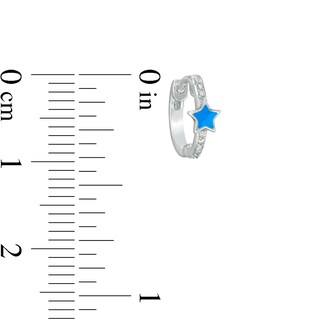 Diamond Accent Blue Enamel Star Huggie Hoop Earrings in Sterling Silver