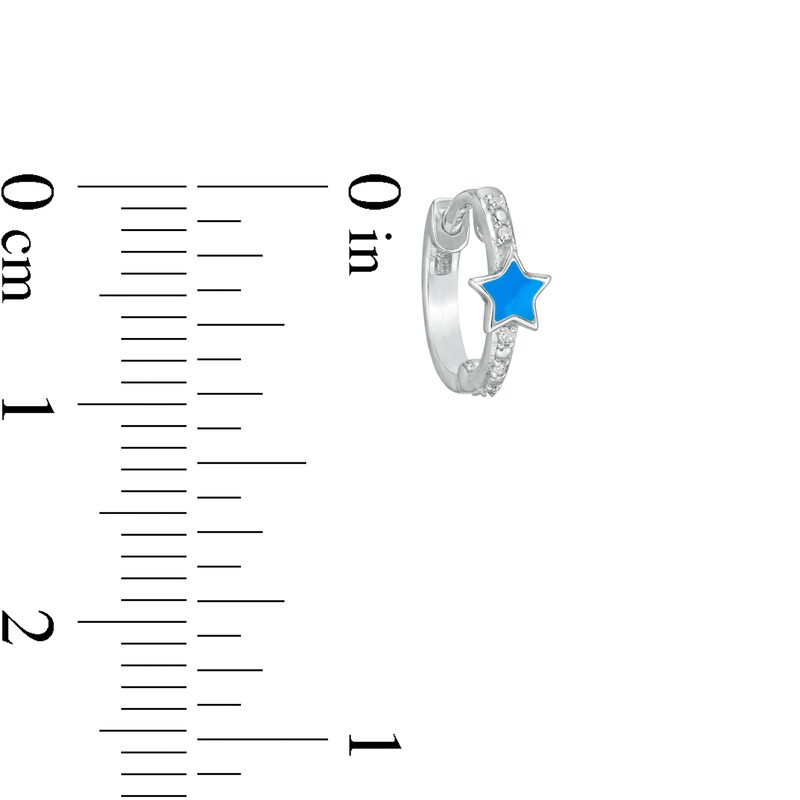 Main Image 2 of Diamond Accent Blue Enamel Star Huggie Hoop Earrings in Sterling Silver