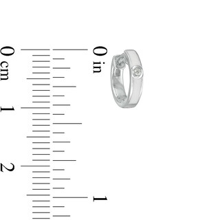 Diamond Accent Solitaire White Enamel Huggie Hoop Earrings in Sterling Silver