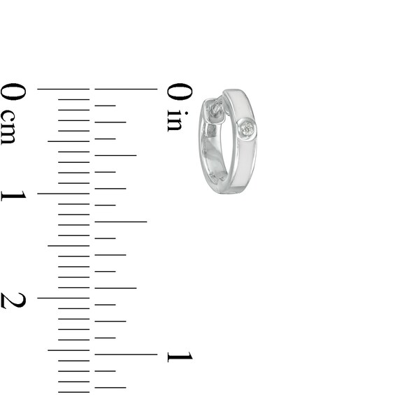 Diamond Accent Solitaire White Enamel Huggie Hoop Earrings in Sterling Silver