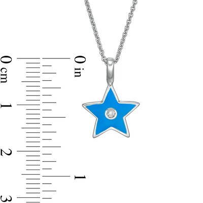 Diamond Accent Solitaire Blue Enamel Star Pendant in Sterling Silver - 16"