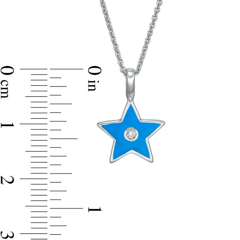 Diamond Accent Solitaire Blue Enamel Star Pendant in Sterling Silver - 16"