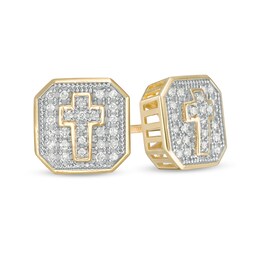 1/4 CT. T.W. Diamond Cross Octagon Stud Earrings in 10K Gold