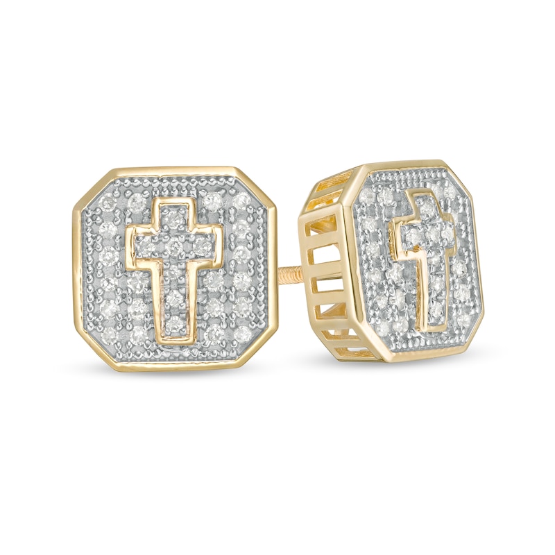 Main Image 1 of 1/4 CT. T.W. Diamond Cross Octagon Stud Earrings in 10K Gold
