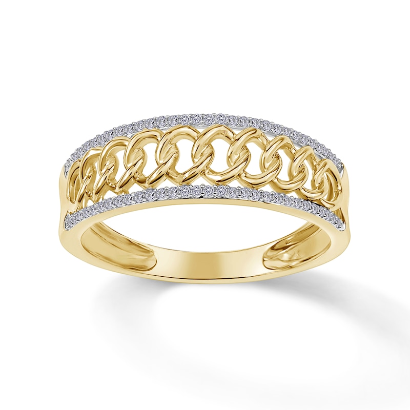 1/8 CT. T.W. Diamond Border Chain Link Ring in 10K Gold