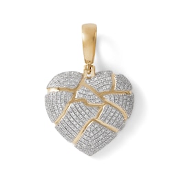 1/2 CT. T.W. Diamond Puffed Shattered Heart Charm in 10K Gold