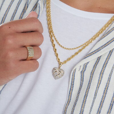 1/2 CT. T.W. Diamond Puffed Shattered Heart Charm in 10K Gold