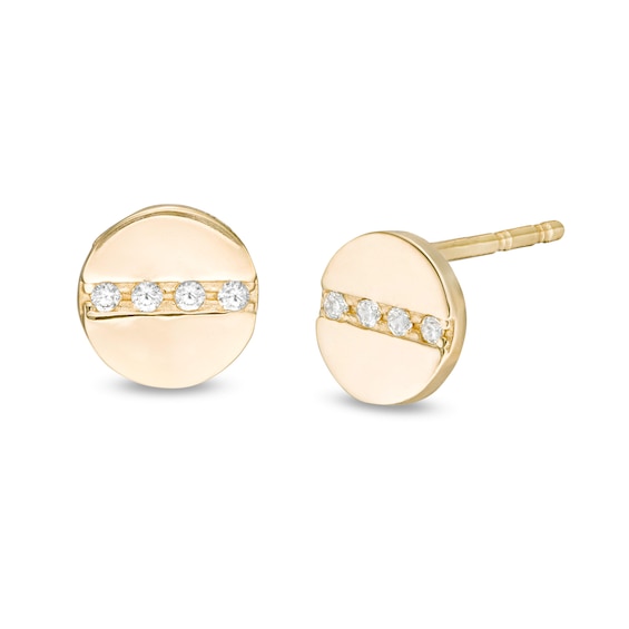 Cubic Zirconia Button Stud Earrings in 10K Gold